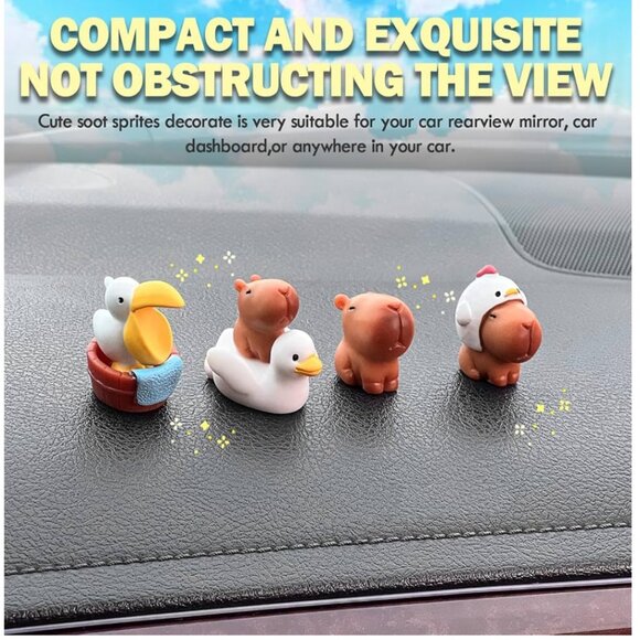 7pc Cute Capybara Car Dashboard Rearview Mirror Ornaments Funny Decor Desktop - Picture 4 of 8